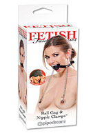 Fetish Fantasy Series Ball Gag & Nipple Clamps - Black